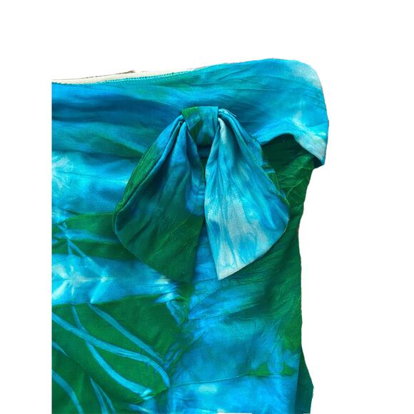 Vintage Christian Dior One Piece Swimsuit Blue Green Tie Dye Bow Strapless RARE - Picture 3 of 12